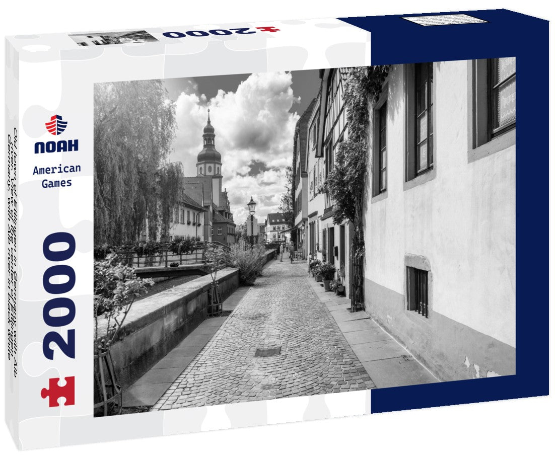Noah Jigsaw Puzzle Old town of Ettlingen in Germany with Alb river. View of the center of Ettlingen, Germany, with Alb river in black white 2000 pieces