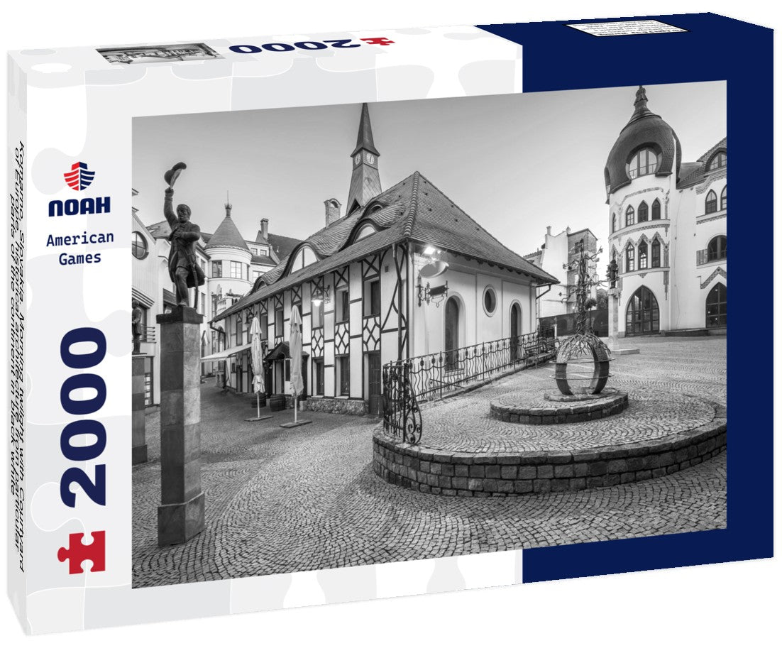 Noah Jigsaw Puzzle Komarno, Slovakia. Morning twilght with Courtyard of Europe, historical architecture from particular parts of the continent in black white 2000 pieces