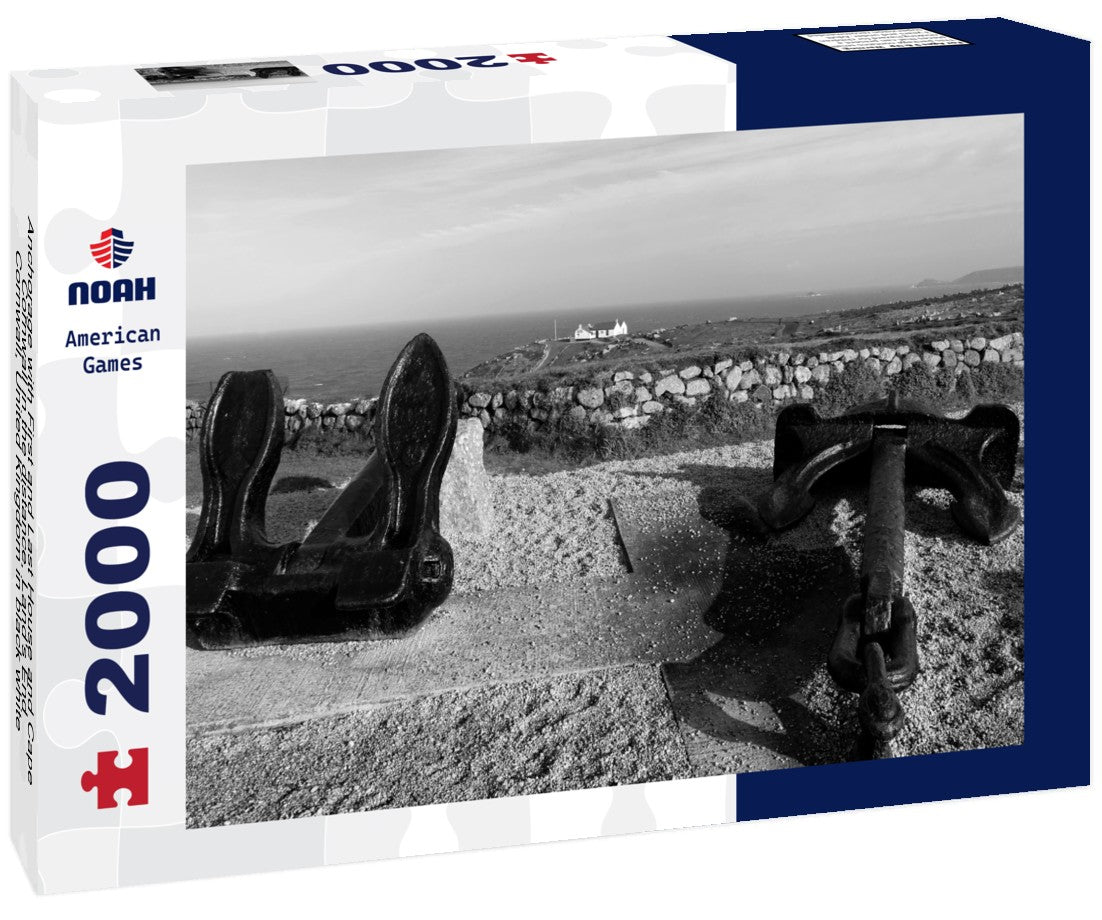 Noah Jigsaw Puzzle Anchorage with First and Last House and Cape Cornwall in the distance, Land's End, Cornwall, United Kingdom in black white 2000 pieces