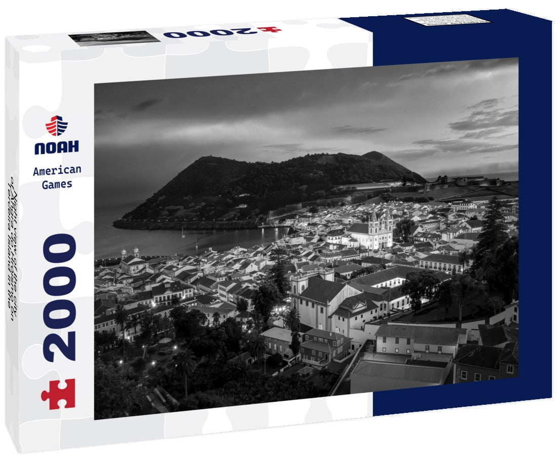 Noah Jigsaw Puzzle Night view of the city of Angra do Hróismo on Terceira Island in the Azores in black white 2000 pieces