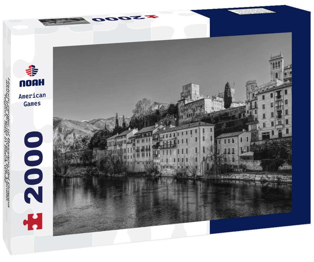 Noah Jigsaw Puzzle Historic center of Bassano del Grappa along the Brenta river in the Veneto region, Italy in black white 2000 pieces