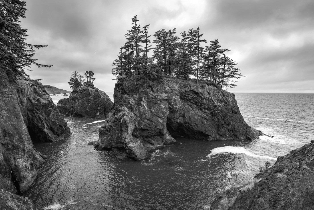 Samuel H. Boardman State Scenic Corridor in Oregon, USA. Majestic sea stacks and dense forests dominate the landscape at Samuel H. Boardman State Park, offering a glimpse into Oregon's natural beauty 2000pc PuzzleBlack and White