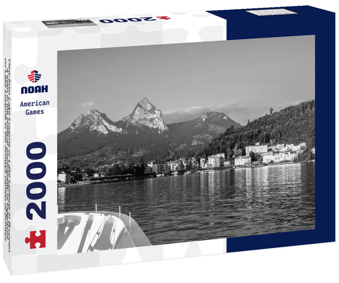 Noah Jigsaw Puzzle View from Lake Lucerne or Lake Lucerne in Brunnen, a town in the political municipality of Ingenbohl, on Lake Lucerne in the Schwyz canton of Schwyz in Switzerland in black white 2000 pieces