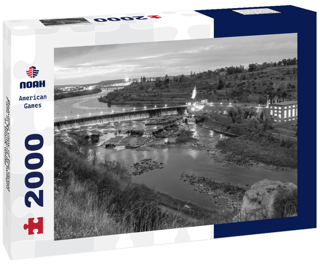 Noah Jigsaw Puzzle Beautiful view of the Great Falls in Montana at twilight in black white 2000 pieces