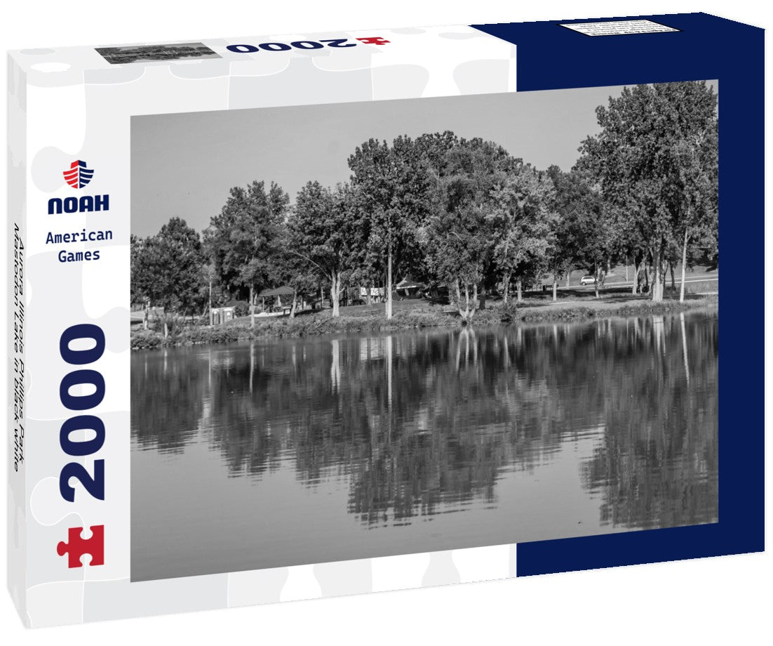 Noah Jigsaw Puzzle Aurora Illinois Phillips Park Mastodon Lake in black white 2000 pieces