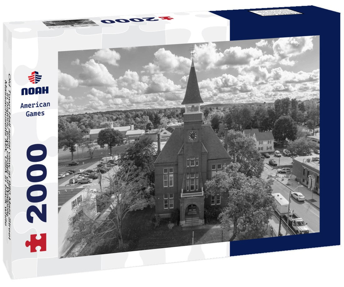 Noah Jigsaw Puzzle Old Town Hall aerial view at 980 Main Street in historic town center of Walpole, Massachusetts MA, USA in black white 2000 pieces