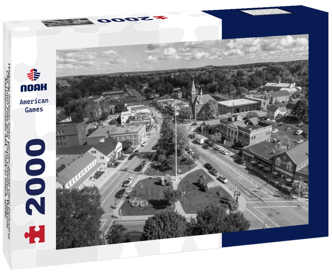 Noah Jigsaw Puzzle Walpole historic town center aerial view including Old Town Hall and Town Common, Walpole, Massachusetts MA, USA in black white 2000 pieces