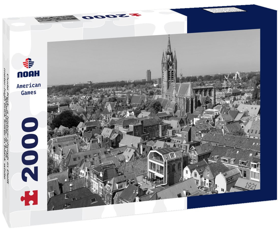 Noah Jigsaw Puzzle Oude Kerk, a historic church in Delft, Netherlands, is a 75-meter-high brick tower in black white 2000 pieces