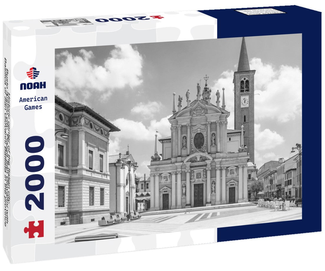 Noah Jigsaw Puzzle Historic center of the Italian city. Busto Arsizio city, Piazza San Giovanni with Basilica of San Giovanni Battista in the province of Varese, Lombardy, Italy in black white 2000 pieces