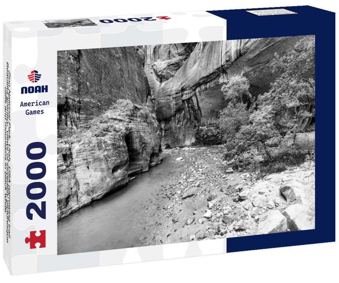 Noah Jigsaw Puzzle Zion National Park, Utah, USA narrowing trail. Beautiful scenery, views of incredibly picturesque cliffs and mountains in black white 2000 pieces