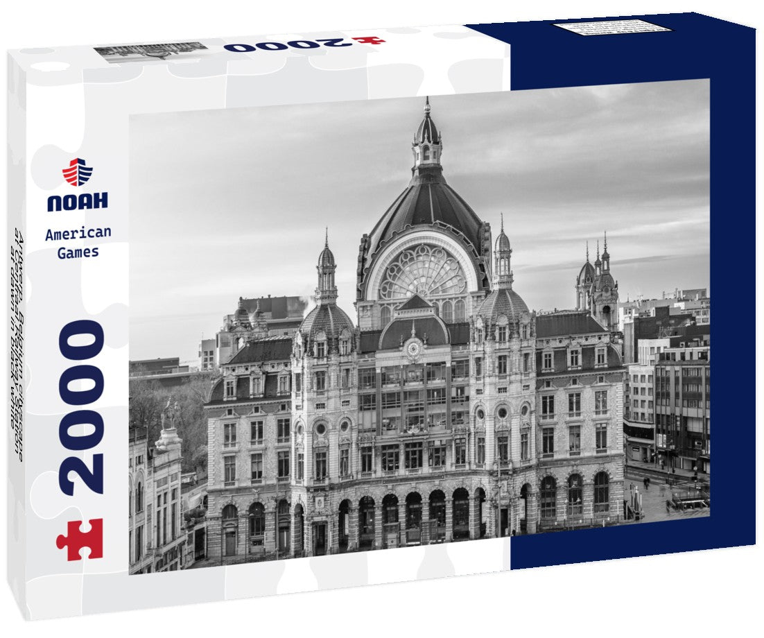 Noah Jigsaw Puzzle Antwerp, Belgium cityscape at Centraal Railway Station at dawn in black white 2000 pieces