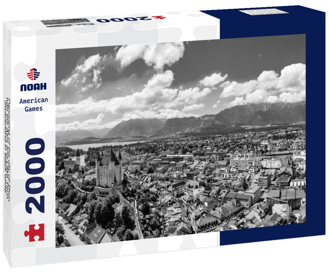 Noah Jigsaw Puzzle Panorama of the city of Thun with the Alps and Lake Thun, Switzerland in black white 2000 pieces