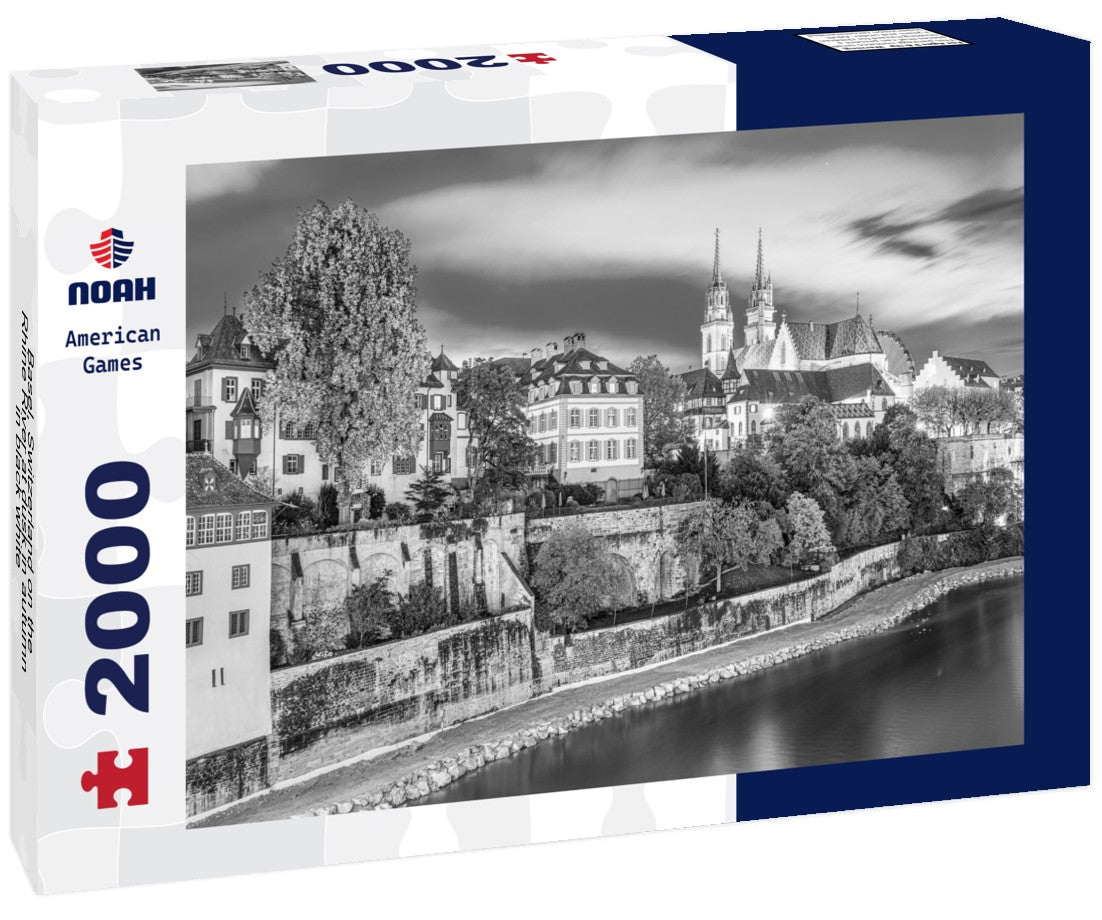 Noah Jigsaw Puzzle Basel, Switzerland on the Rhine River at dusk in autumn in black white 2000 pieces