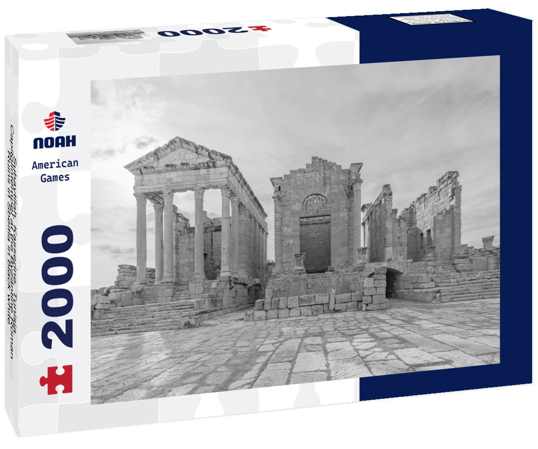 Noah Jigsaw Puzzle Subaytilah, Kasserine, Tunisia. Capitolintempel at the Byzantine Roman Ruins in Sbeitla in black white 2000 pieces
