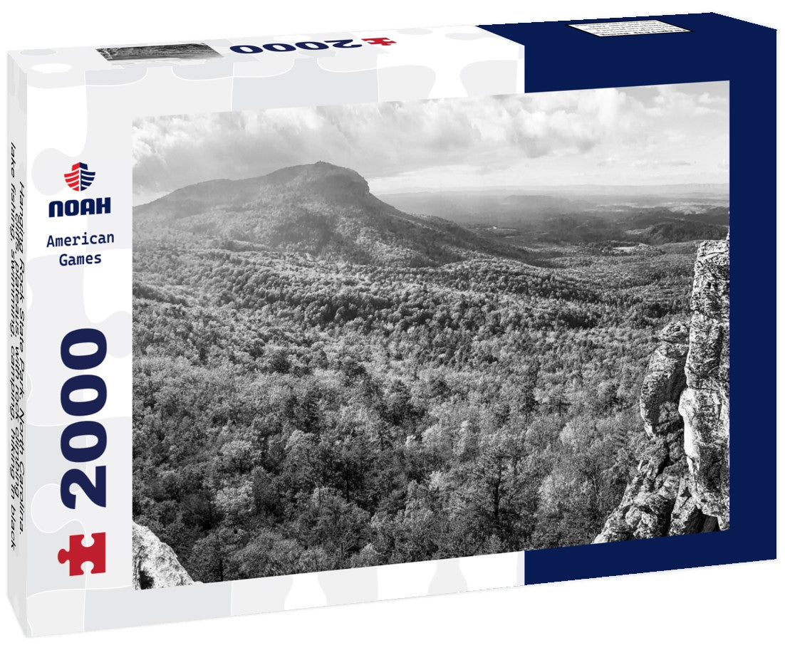 Noah Jigsaw Puzzle Hanging Rock State Park, North Carolina. cliffs, plateaus, with rock climbing, lake fishing, swimming, camping, hiking in black white 2000 pieces