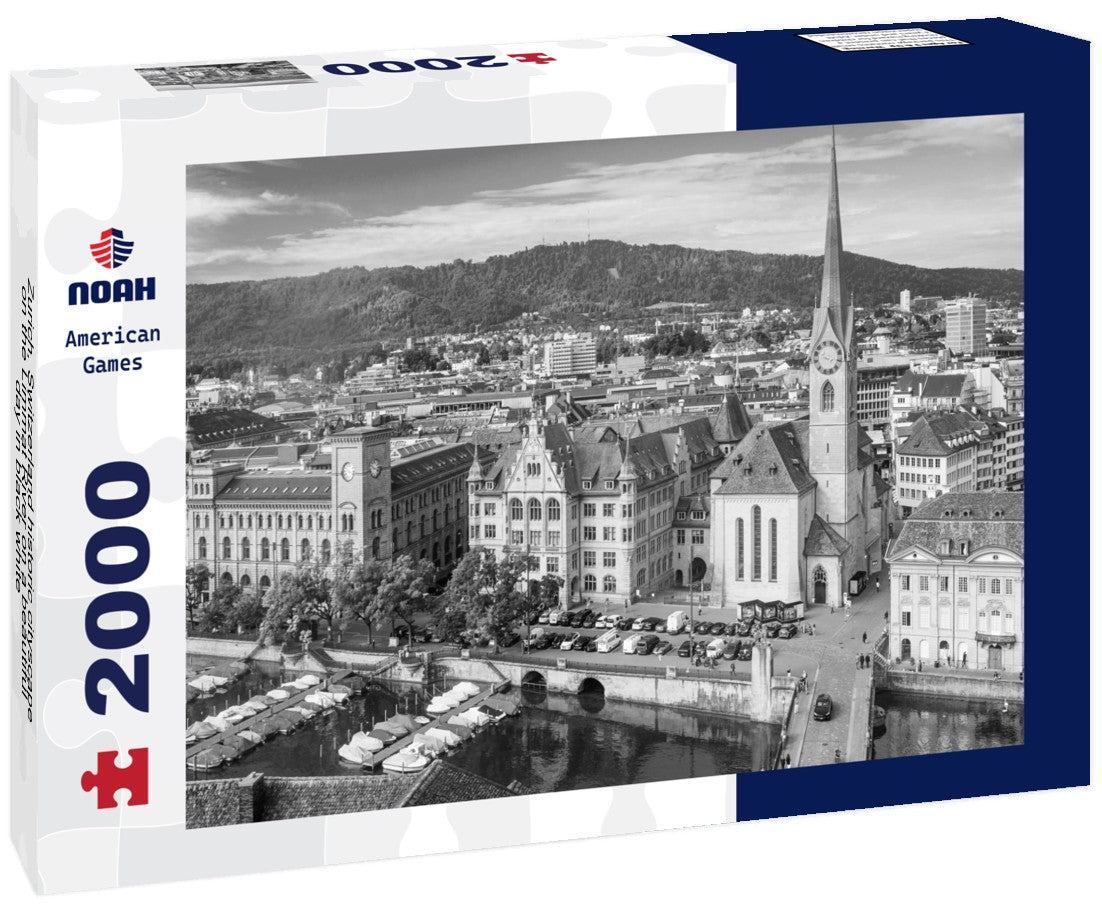 Noah Jigsaw Puzzle Zurich, Switzerland historic cityscape on the Limmat River on a beautiful day in black white 2000 pieces