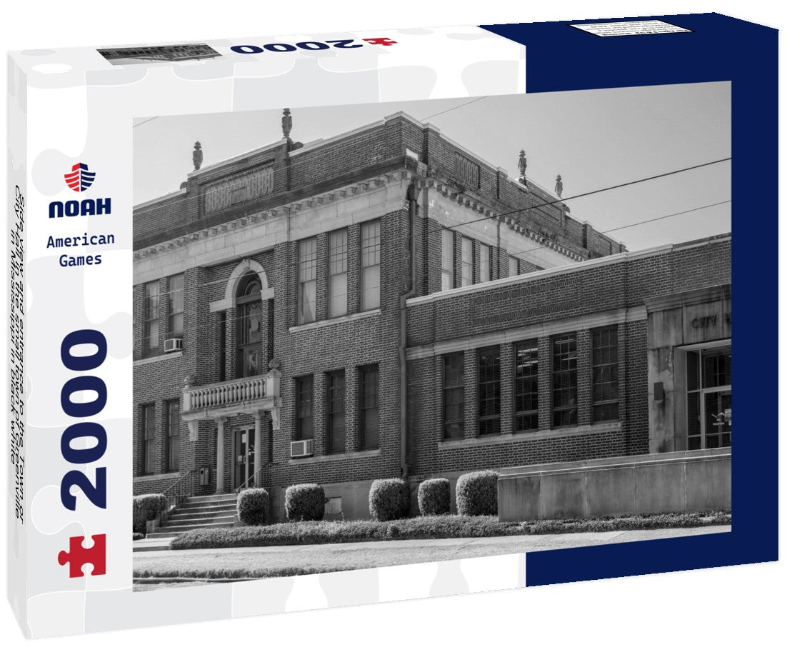 Noah Jigsaw Puzzle Side view and entrance to the Town or City Hall in the small town of Greenville in Mississippi in black white 2000 pieces