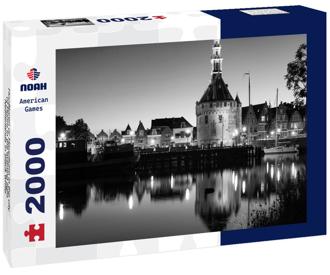 Noah Jigsaw Puzzle Hoofttoren or Hauptturm in the city of Hoorn in the evening light. Netherlands in black white 2000 pieces