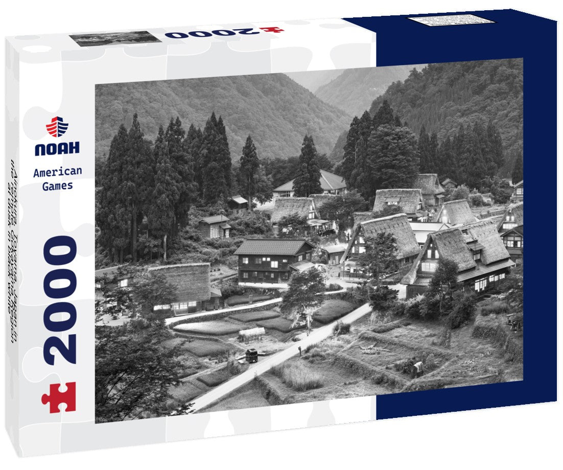 Noah Jigsaw Puzzle Ainokura, Toyama, Japan in the remote Gokayama Region at dusk in black white 2000 pieces