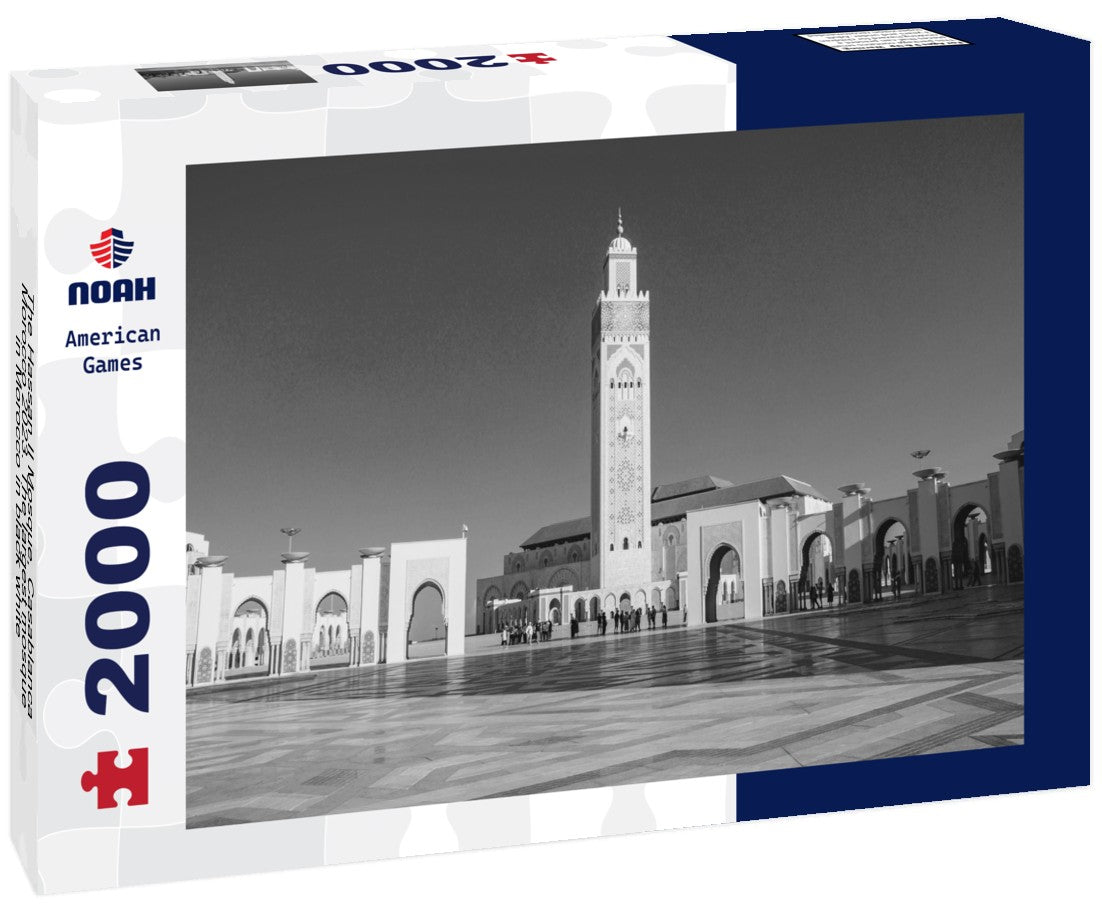 Noah Jigsaw Puzzle The Hassan II Mosque, Casablanca, Morocco 2023. The largest mosque in Morocco in black white 2000 pieces