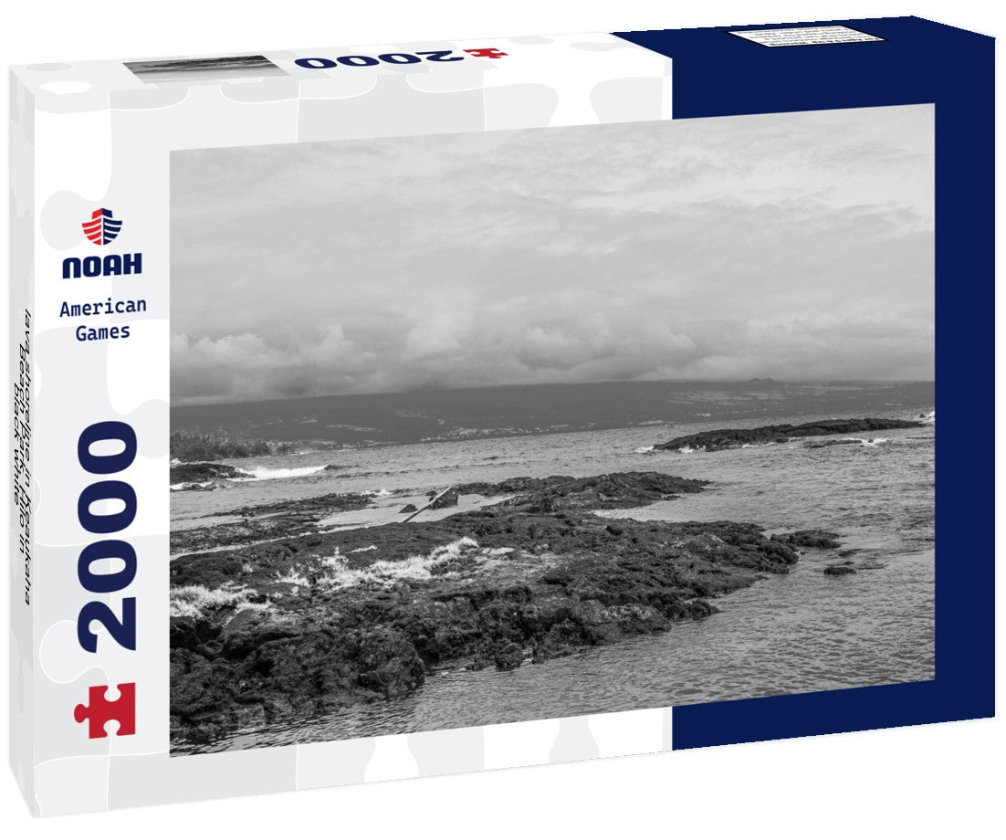Noah Jigsaw Puzzle lava shoreline in Keaukaha Beach Park, Hilo in black white 2000 pieces