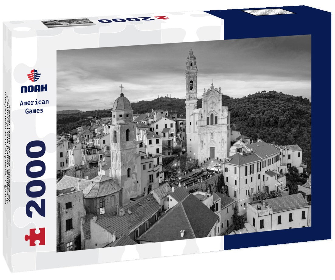 Noah Jigsaw Puzzle Aerial view of the village of Cervo on the Italian Riviera in the province of Imperia, Liguria, Italy in black white 2000 pieces