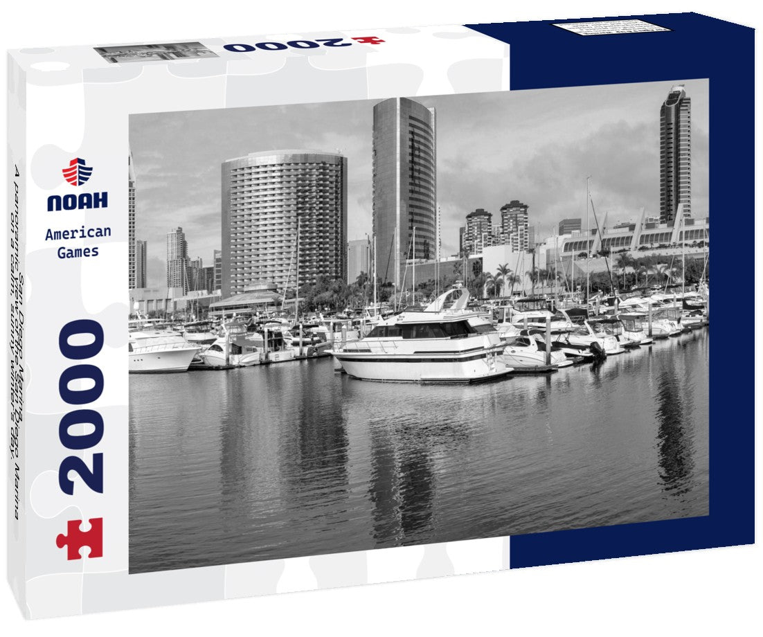 Noah Jigsaw Puzzle San Diego Marina - A panoramic view of the San Diego Marina on a calm, sunny winter's day. Downtown San Diego, California, USA in black white 2000 pieces