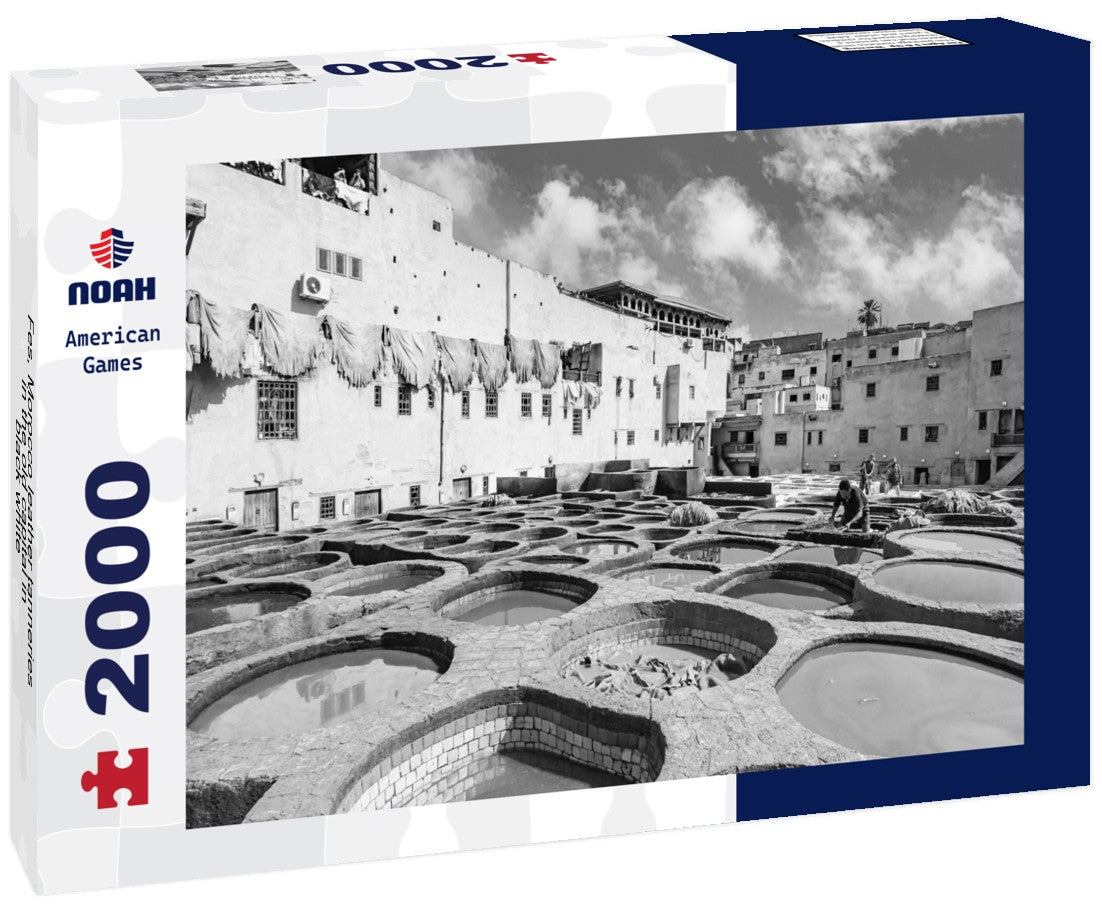 Noah Jigsaw Puzzle Fes, Morocco leather tanneries in the old capital in black white 2000 pieces