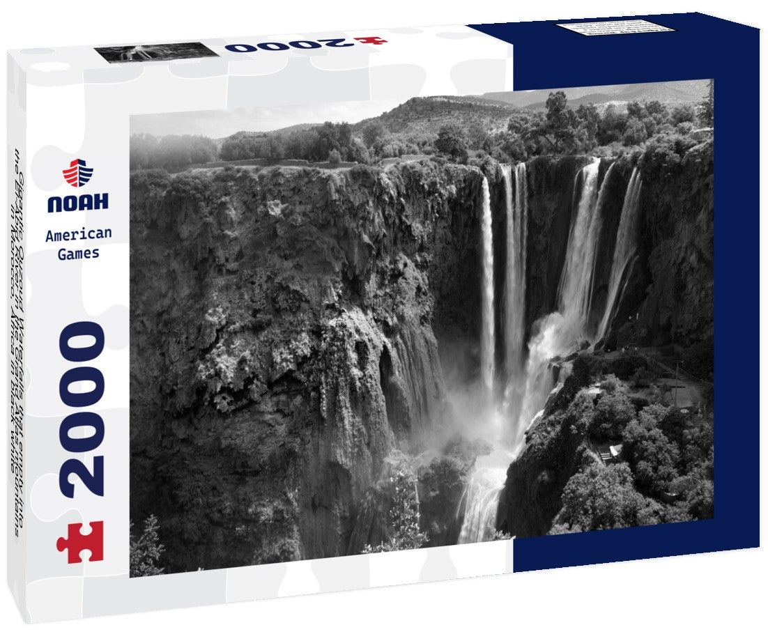 Noah Jigsaw Puzzle Gigantic Ouzoud Waterfalls that empty into the El-Abid River in the Grand Atlas mountains in Morocco, Africa in black white 2000 pieces