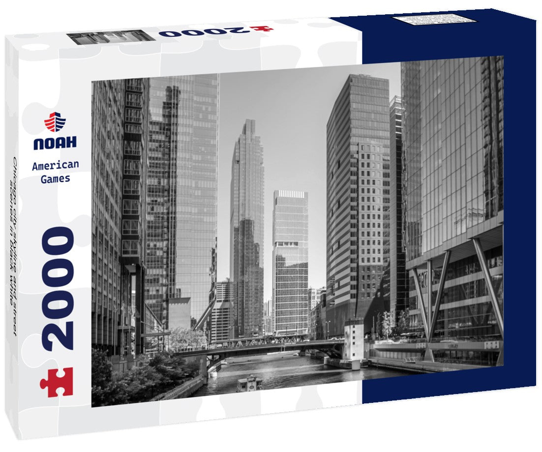 Noah Jigsaw Puzzle Chicago city skyline and street scenes in black white 2000 pieces