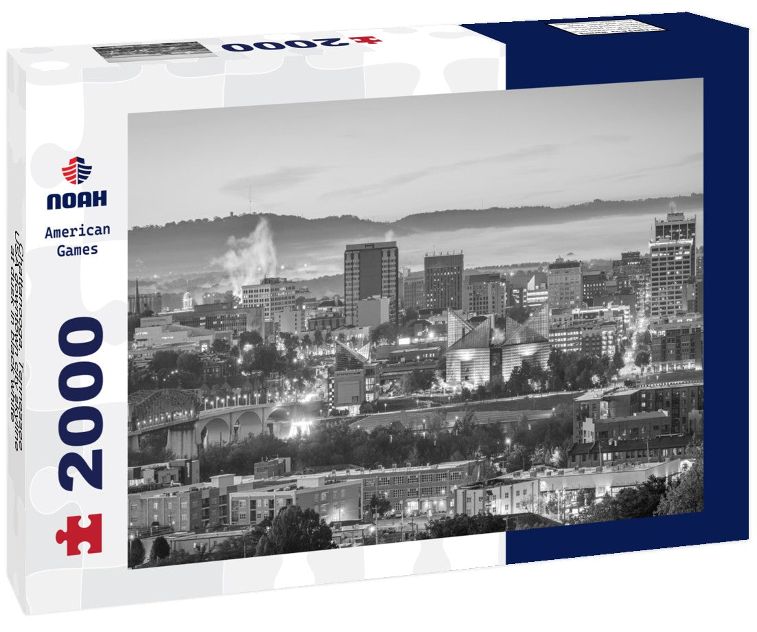 Noah Jigsaw Puzzle Chattanooga, Tennessee, USA downtown city skyline at dusk in black white 2000 pieces