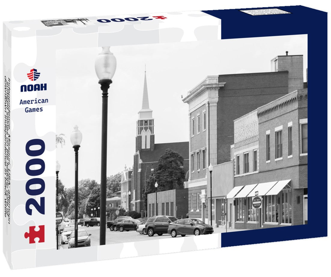 Noah Jigsaw Puzzle Independence, Missouri, USA: afternoon sunlight shines on the historic core of downtown Independence in black white 2000 pieces