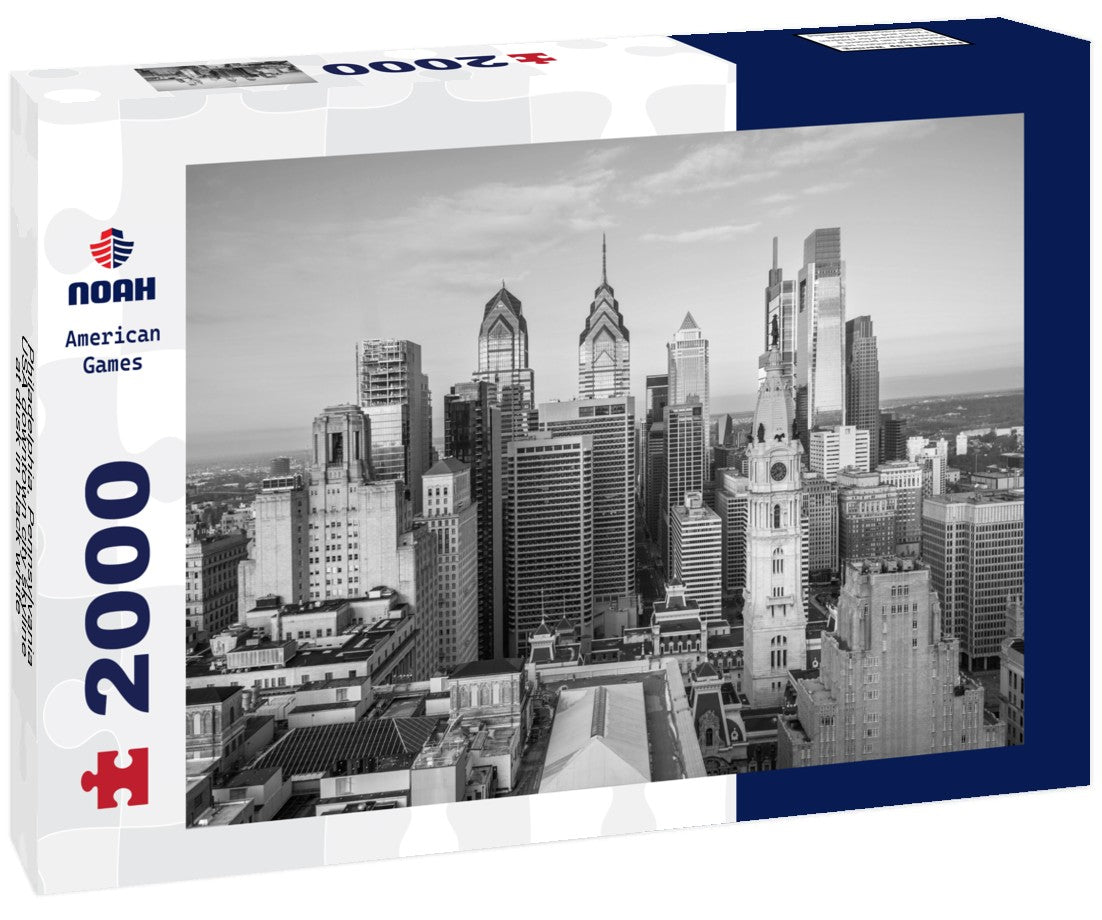 Noah Jigsaw Puzzle Philadelphia, Pennsylvania, USA downtown city skyline at dusk in black white 2000 pieces