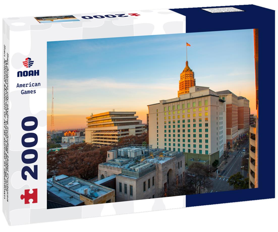 Noah Jigsaw Puzzle San Antonio city skyline including Hotel Contessa, Westing Riverwalk, Tower Life Building and San Antonio Museum of Art at sunrise in downtown San Antonio, Texas 2000 pieces