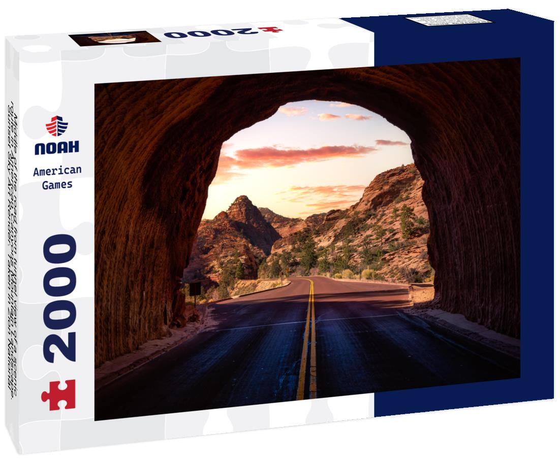 Noah Jigsaw Puzzle Middle of the road from tunnel view of a scenic route in American Canyons Mountain Landscape. Sunset Sky Art Render. Taken in Zion National Park, Utah, United States 2000 pieces