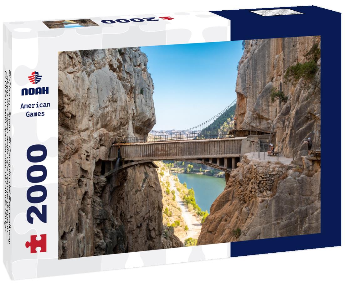 Noah Jigsaw Puzzle El Chorro, Spain. El Caminito del Rey walkway along the steep walls of a narrow gorge in El Chorro with spectacular old stone bridge joining vertical rocks, Spain 2000 pieces
