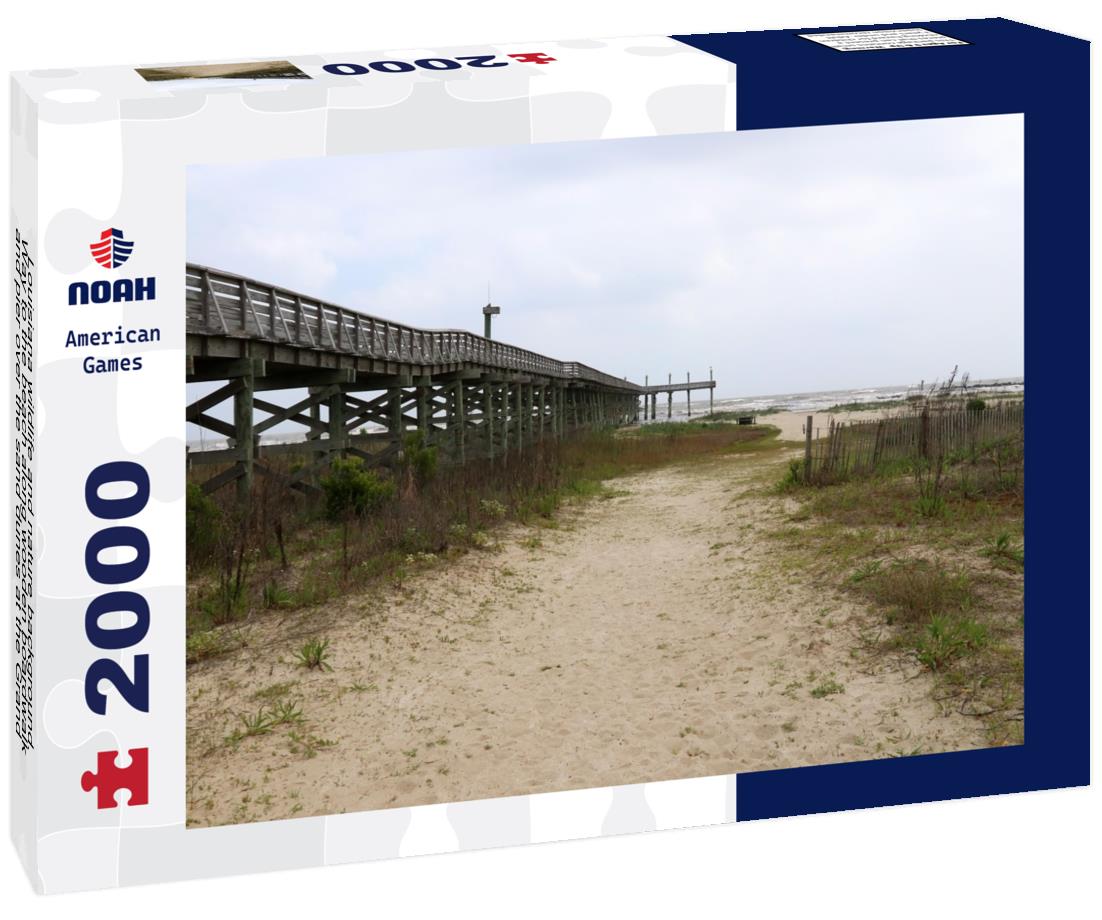 Noah Jigsaw Puzzle Louisiana wildlife and nature background. Way to the beach along wooden boardwalk and pier over the sand dunes at the Grand Isle State Park, Louisiana, South USA 2000 pieces