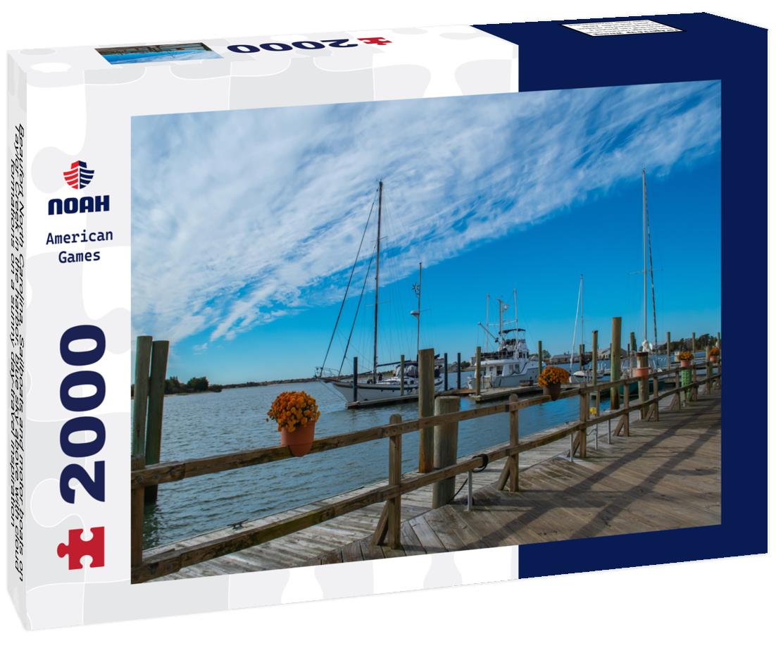 Noah Jigsaw Puzzle Beaufort North Carolina, Sailboats and motor boats on Taylor Creek in the harbor, blue sky above with cloud formations on a sunny day-travel inspiration 2000 pieces