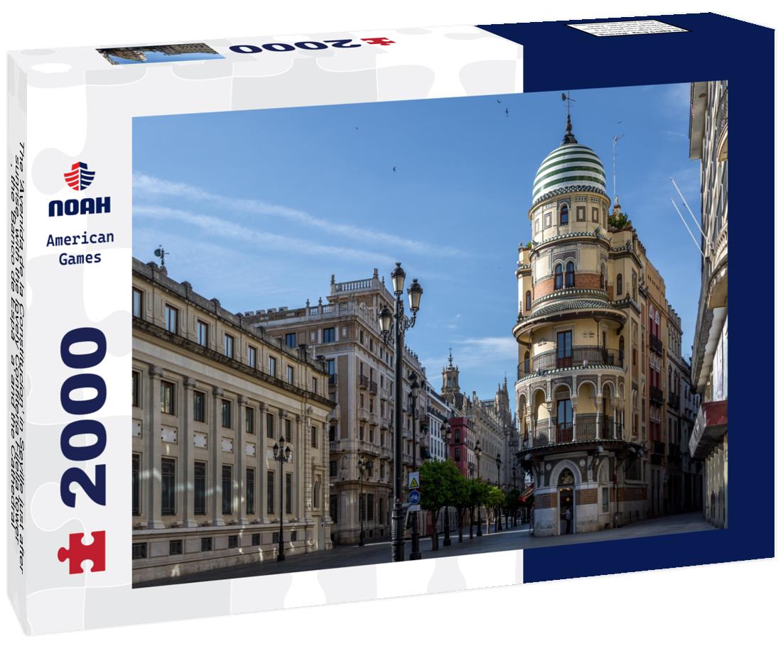 Noah Jigsaw Puzzle The 'Avenida de la Constitucion' in Seville just after sunrise, with the lovely "Confiteria Filella" tower , the 'Banco de España' and the Cathedral 2000 pieces