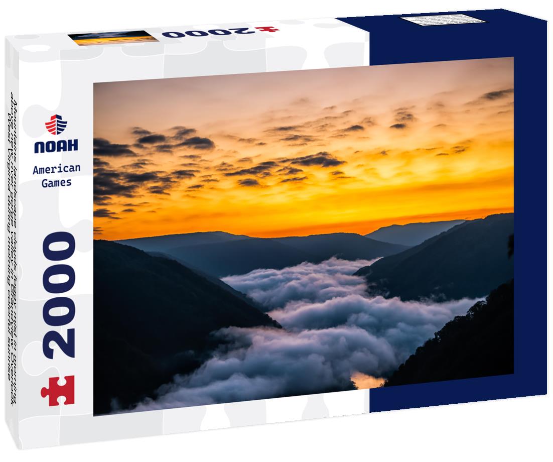 Noah Jigsaw Puzzle Mountains landscape clouds foggy mist in morning above new river gorge valley in Grandview Overlook, West Virginia during morning colorful sunrise 2000 pieces