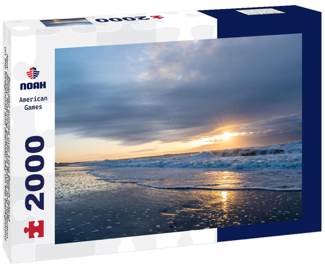 Noah Jigsaw Puzzle Beautiful sunrise over Long Beach Island, New Jersey featuring gorgeous waves and reflection on the foreground and dramatic sky on the background 2000 pieces