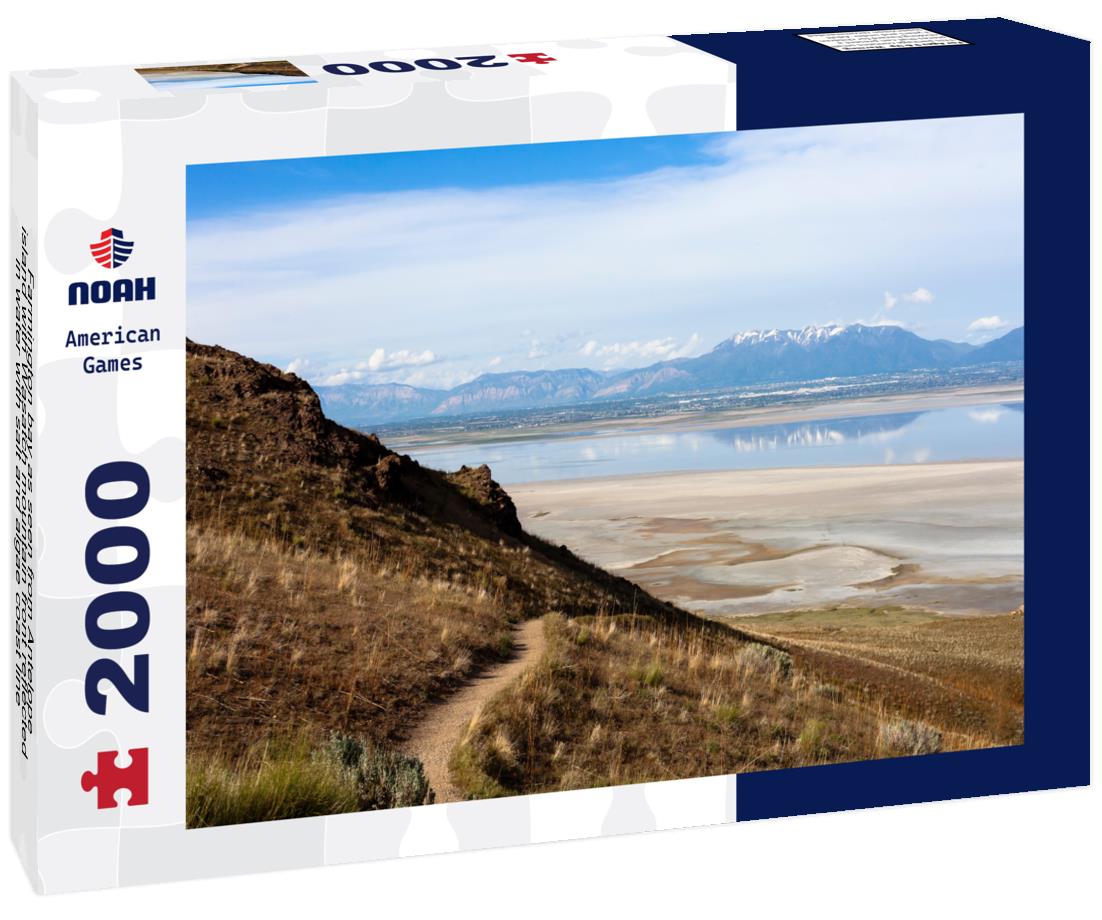 Noah Jigsaw Puzzle Farmington bay as seen from Antelope island with Wasatch mountain front reflected in water with salt and algae coast line in Davis county, Utah 2000 pieces