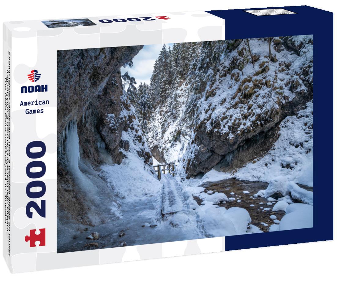Noah Jigsaw Puzzle Snowy winter landscape with a wooden bridge on tourist trail through a narrow gorge with wild stream. The Mala Fatra national park in Slovakia 2000 pieces