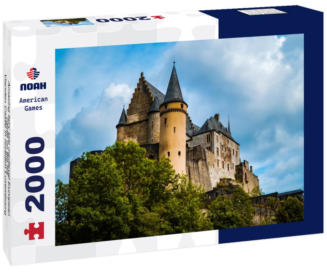 Noah Jigsaw Puzzle Amazing fairy tale medieval European castle on the hill - Vianden Castle in northern Luxembourg with green trees and cloudy skies in summer 2000 pieces