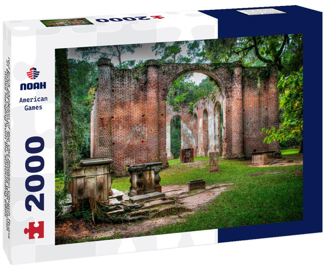Noah Jigsaw Puzzle red brick skeleton of the Old Sheldon Church Ruins in Beaufort County, South Carolina with Spanish moss hanging from the surrounding trees 2000 pieces