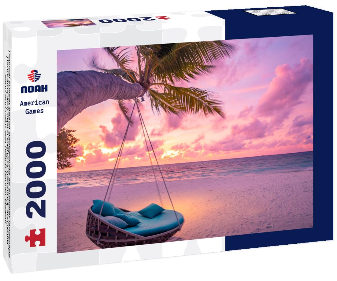 Noah Jigsaw Puzzle Tropical sunset beach background as summer landscape panorama with beach swing or hammock and white sand and calm sea beach banner Hawaii 2000 pieces