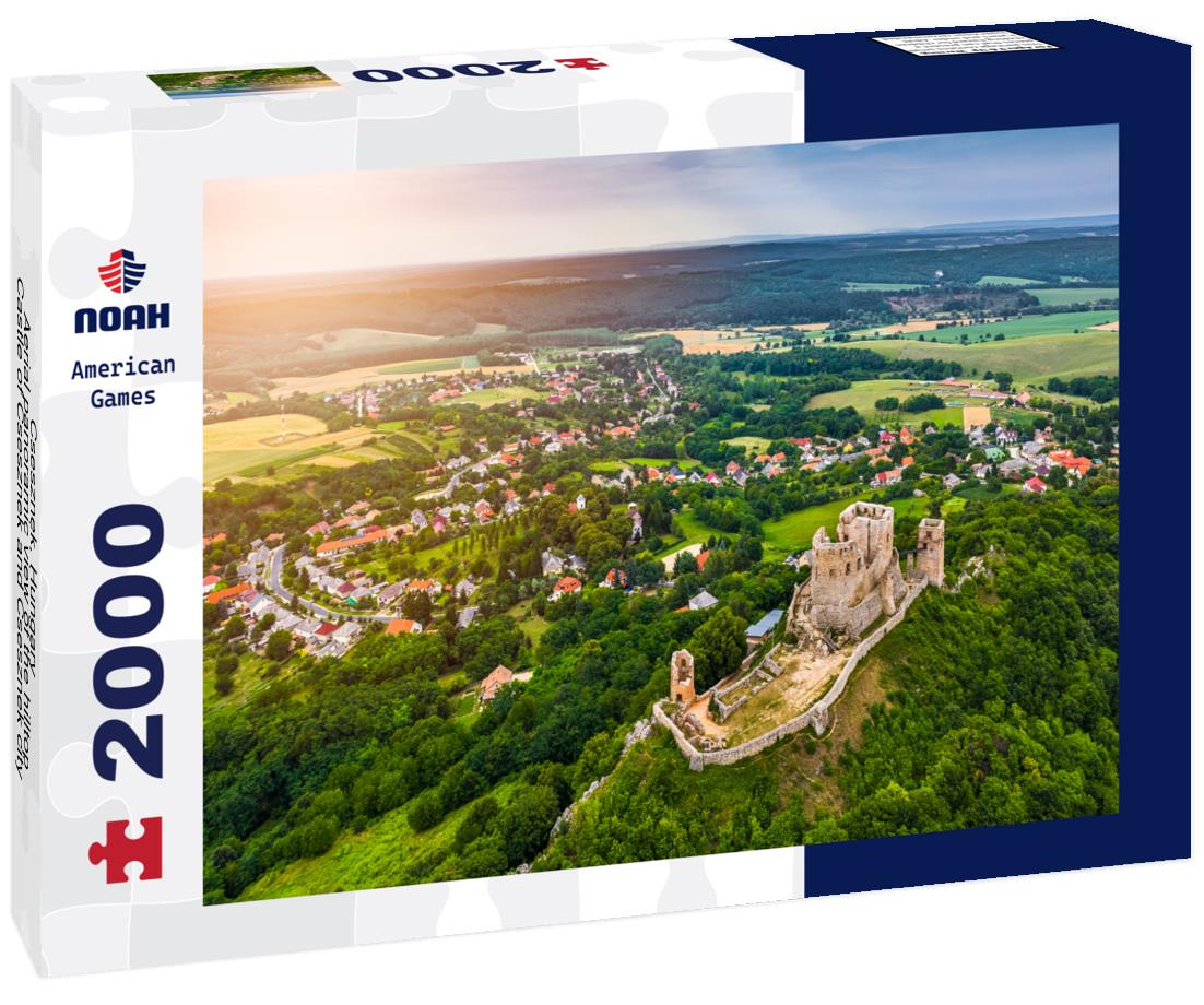 Noah Jigsaw Puzzle Csesznek, Hungary - Aerial panoramic view of the hilltop Castle of Csesznek and Csesznek city at sunset on a sunny summer afternoon 2000 pieces