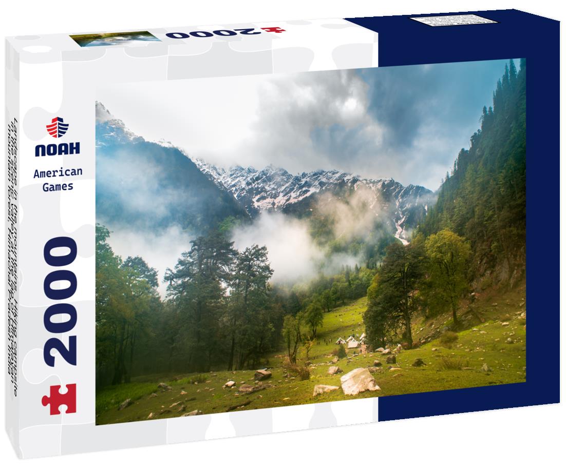Noah Jigsaw Puzzle Landscape in the mountains. Hiking campsite in the scenic valley at the lap of Himalayan mountain forest, Himachal Pradesh India 2000 pieces
