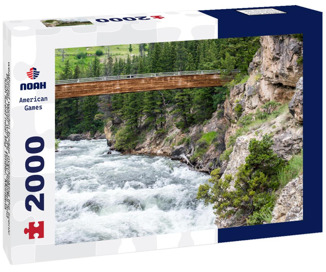 Noah Jigsaw Puzzle weathered wooden bridge overlooking the scenic Boulder River with it's rocky hillsides and lush forest near Big Timber, Montana 2000 pieces