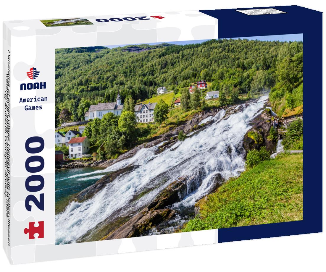 Noah Jigsaw Puzzle Panorama of small village Hellesylt with Hellesyltfossen waterfall in along Geiranger fjord in More og Romsdal county in Norway 2000 pieces